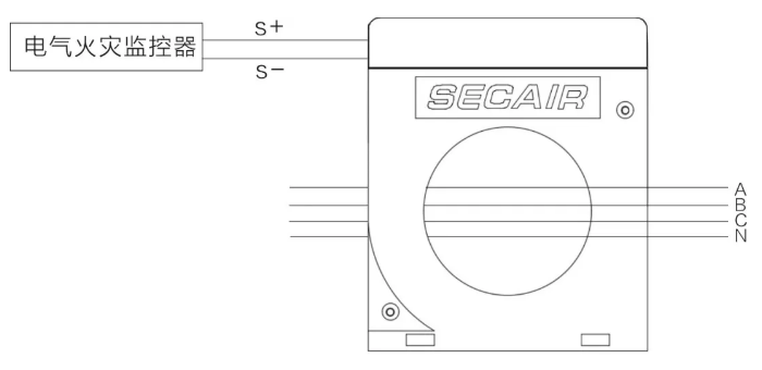 J-SCM41(160)剩余電流式<a href=http://m.gzgz.net.cn/dianqihuozai/ target=_blank class=infotextkey>電氣火災監控</a>探測器接線圖
